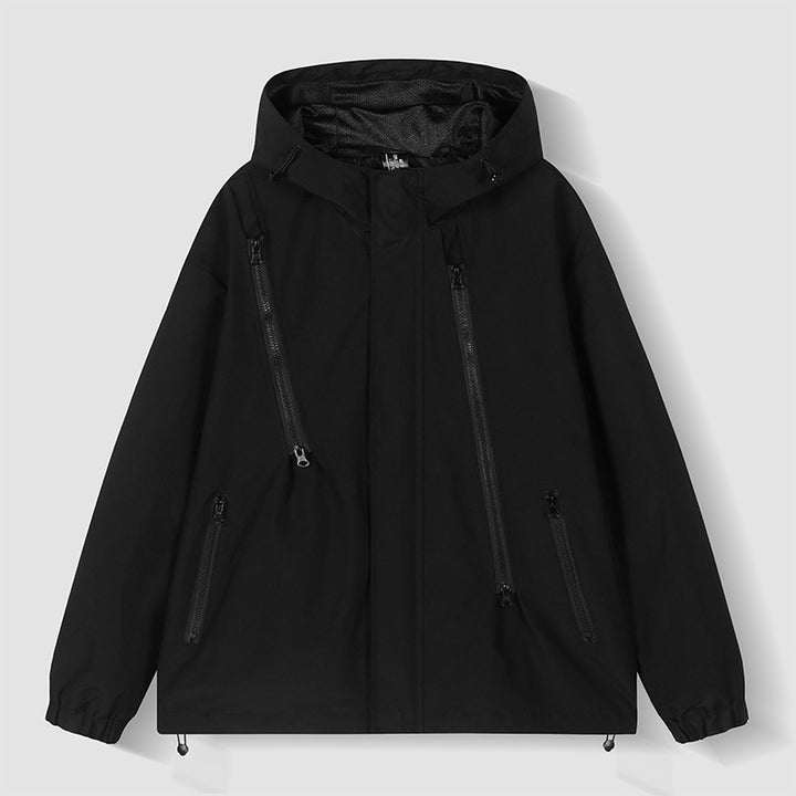 Herren nan technische Kapuzenjacke mit wasserabweisendem Softshell, schrägen Reißverschlusstaschen und verstellbarem Saum Drune
