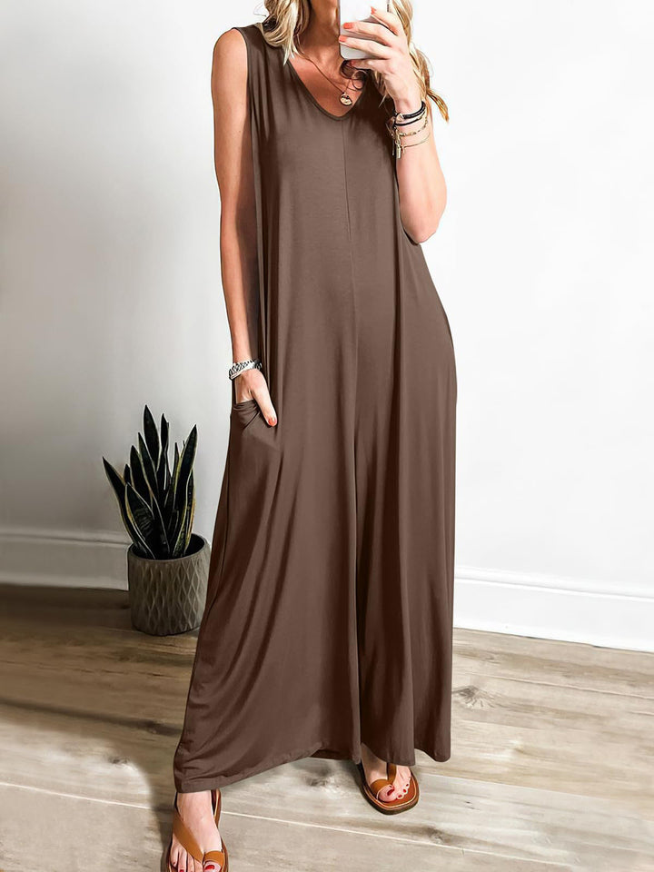 Damen weit geschnittene Jumpsuit mit V-Ausschnitt Drune