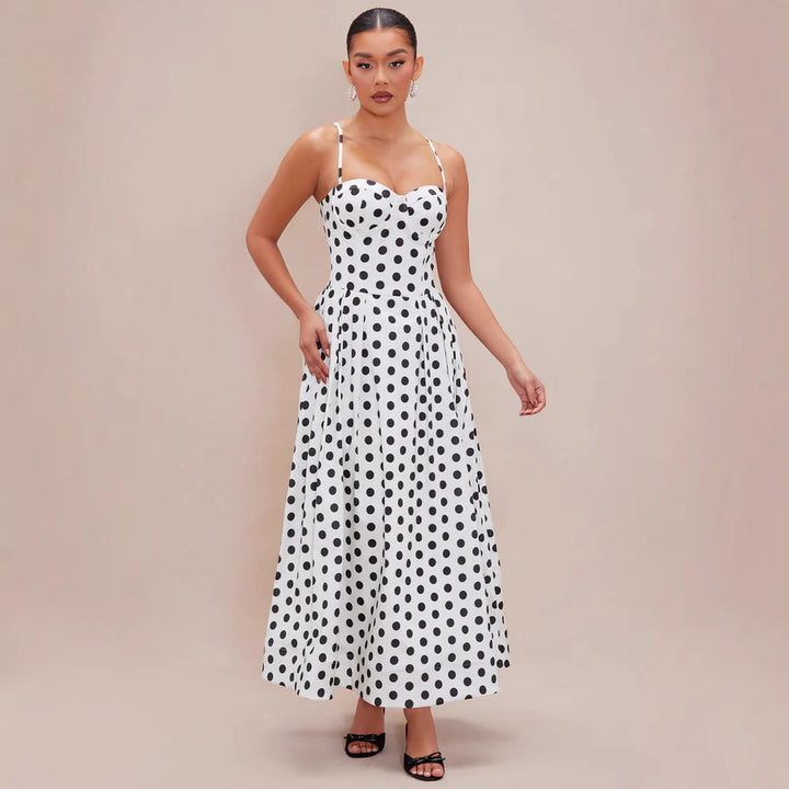 Damen Maxi-Kleid mit punktiertem Design und taillierter Passform Drune