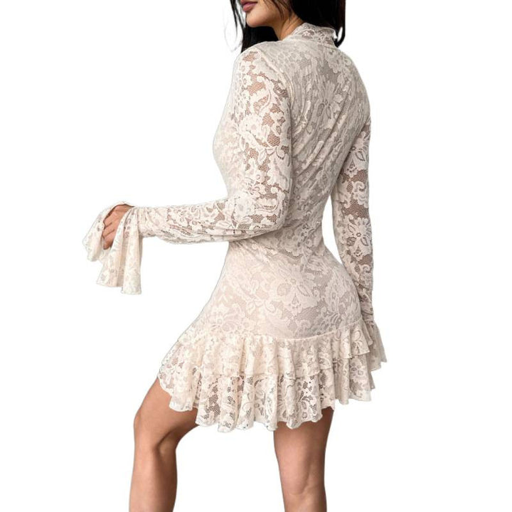 Damen Spitzenkleid mit Rüschendetails Drune