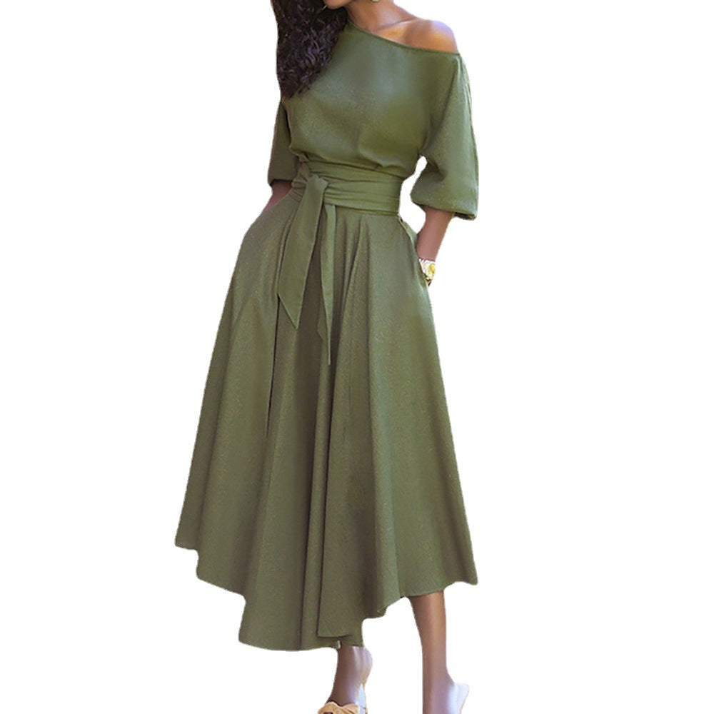 Damen Maxi-Kleid mit asymmetrischem Schnitt und modischen Taschen Drune