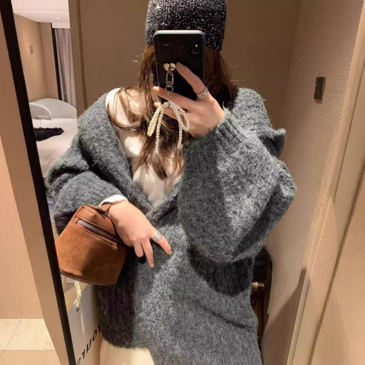 Damen Übergroßer Strickcardigan mit exquisitem Textil und legerem Schnitt Drune