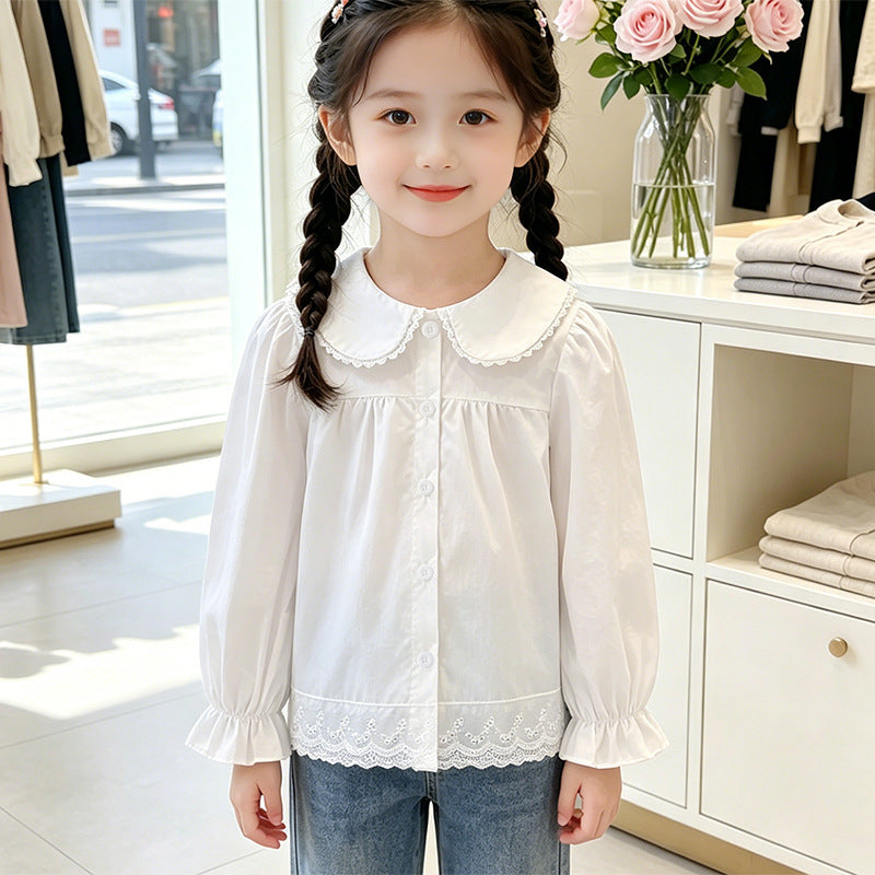 Mädchen elegante Bluse mit rüschenbesetztem Kragen Drune