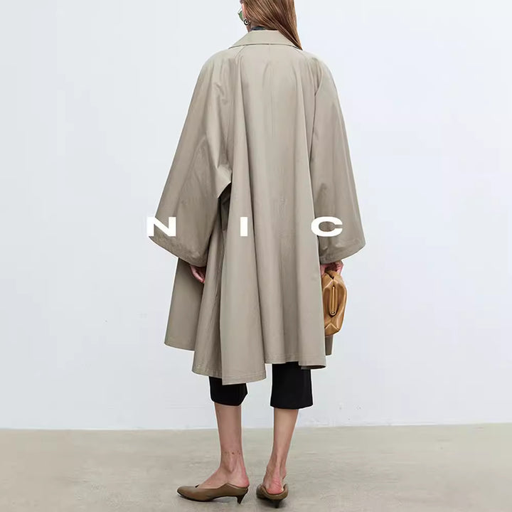 Damen lässiger Trenchcoat mit übergroßen Ärmeln und Button-Details Drune