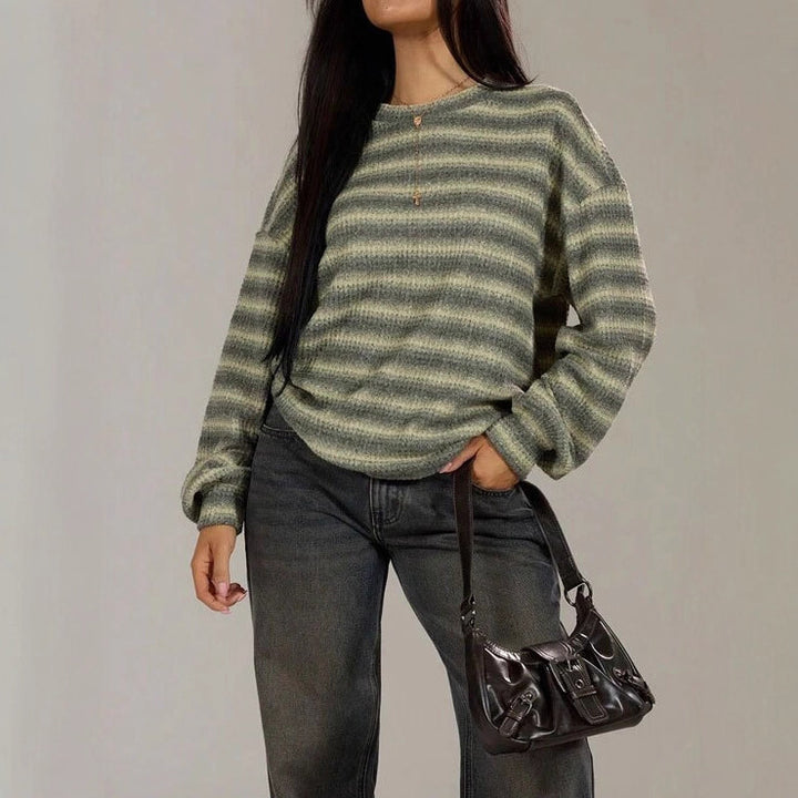 Damen kuscheliger Strickpullover mit modischem Streifenmuster Drune