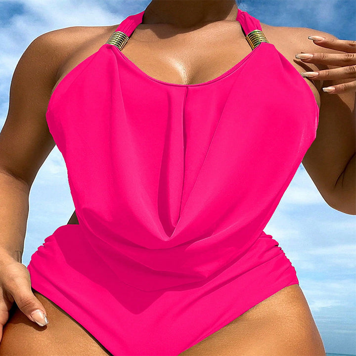 Damen Eleganter Einteiler Badeanzug mit raffiniertem Wickeldesign Drune