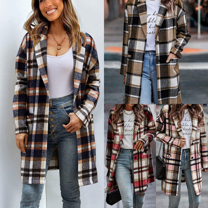 Damen Karierter Woolcoat mit modernen Schnittdetails Drune