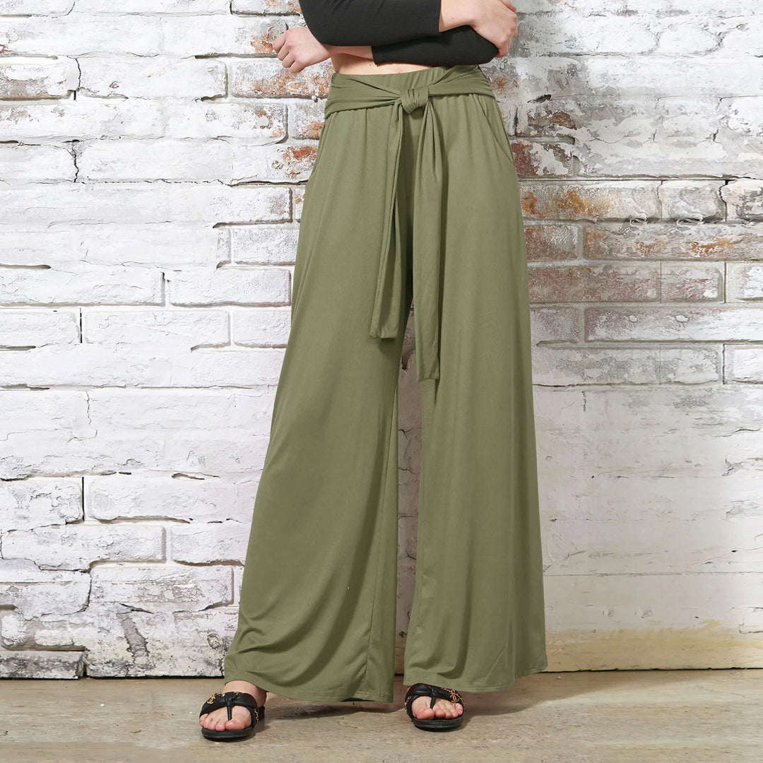 Damen Weit geschnittene Palazzo-Hose mit Bindegürtel Drune