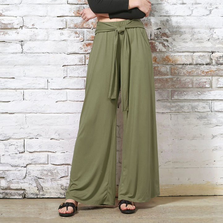 Damen Weit geschnittene Palazzo-Hose mit Bindegürtel Drune