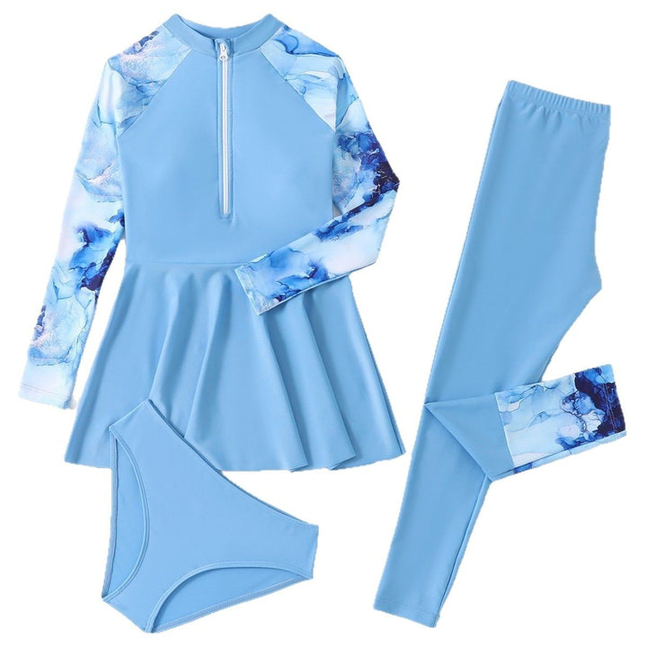 Damen Sportliches Schwimmanzug-Set mit langärmligem Oberteil und figurbetonenden Leggings Drune