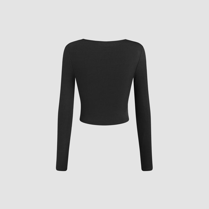 Damen cropped Langarmshirt mit raffiniertem Drapierungsdesign und modischem Rundhalsausschnitt Drune