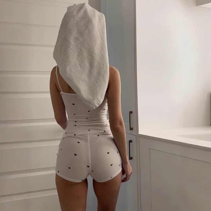 Damen Schlafshorts-Set mit süßem Herzmuster Drune