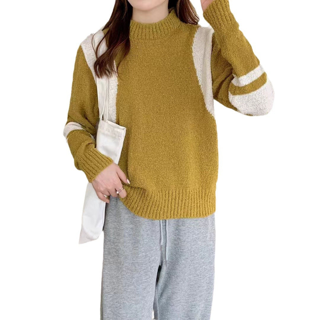 Damen Pullover mit hohem Kragen und kontrastierenden Ärmeln Drune