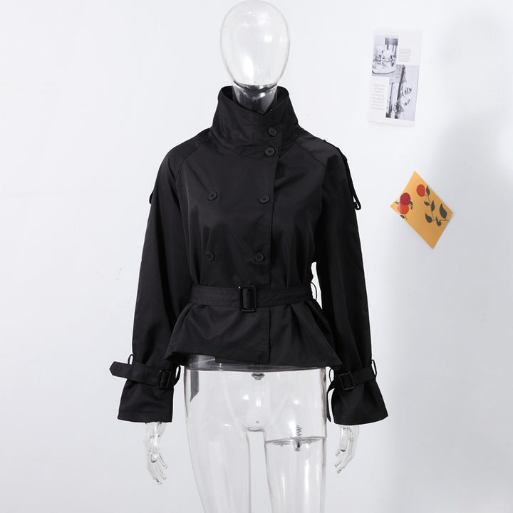 Damen Modischer Trenchcoat mit hohem Kragen und praktischen Seitentaschen Drune