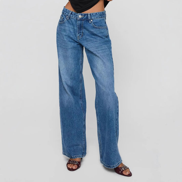 Damen nan weite Jeans mit hoher Taille, geradem Bein und entspanntem Sitz Drune