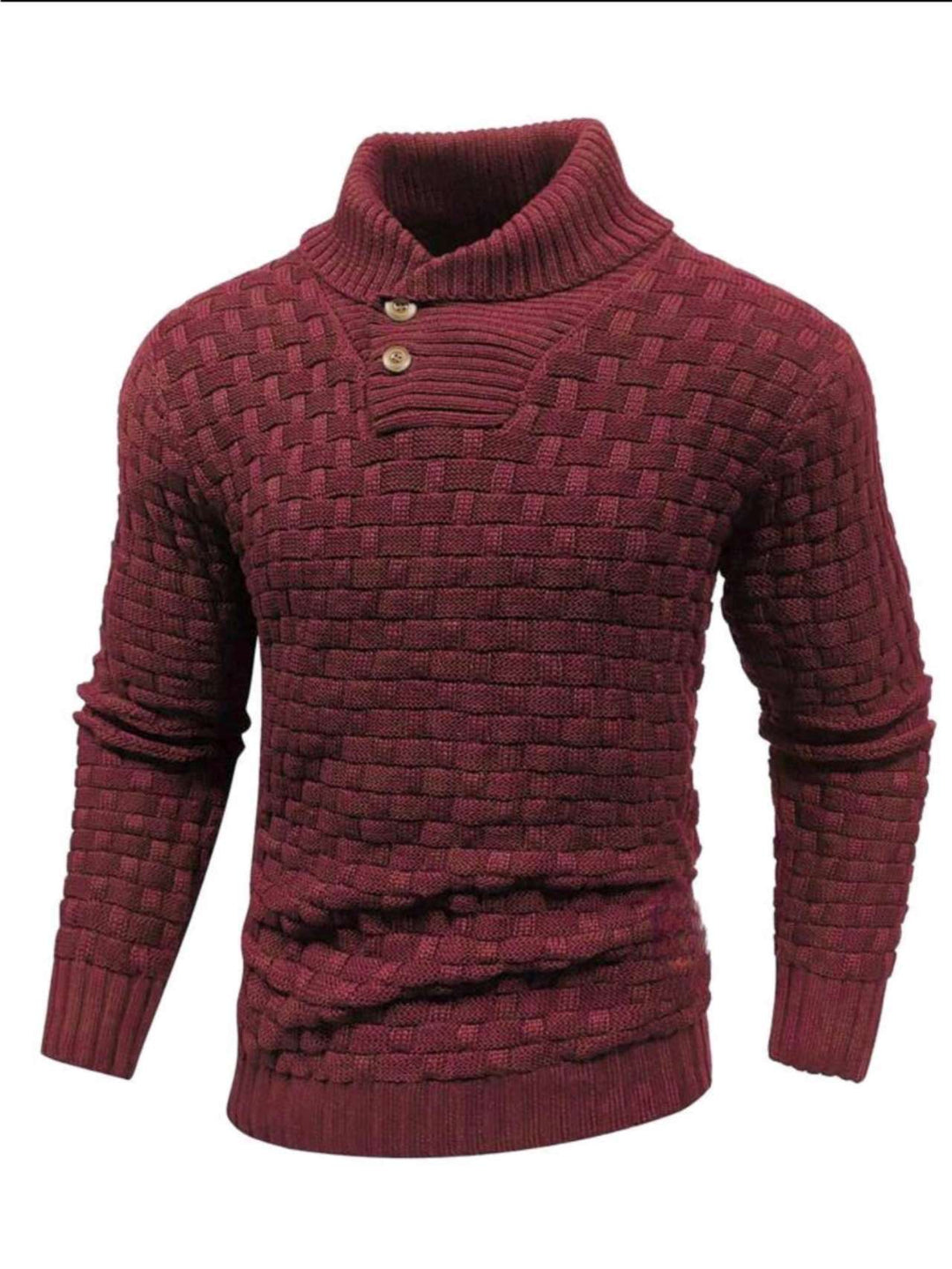 Herren nan strukturierter Strickpullover mit hochschließendem Stehkragen und Zierknopfleiste Drune
