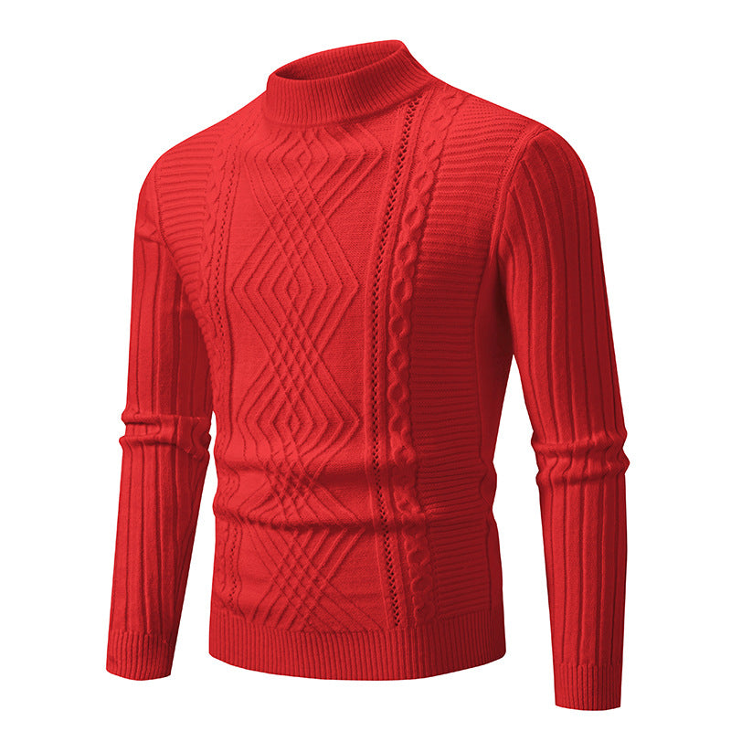 Herren eleganter Strickpullover mit modernem Zopfdesign und hohem Kragen Drune