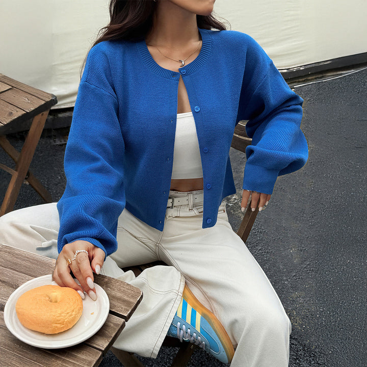 Damen Strickjacke mit Knopfleiste und voluminösen Ärmeln Drune