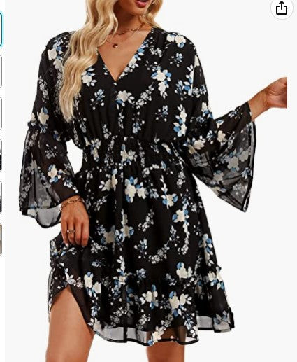Damen Freizeitkleid mit luftiger Silhouette und floralem Design Drune