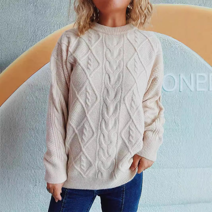 Damen Grobstrukturierter Strickpullover mit Zopf-Design Drune