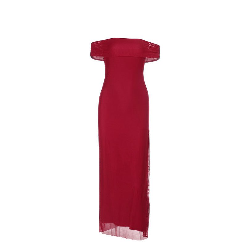 Damen Off-Shoulder Maxikleid mit eleganter Drapierung Drune