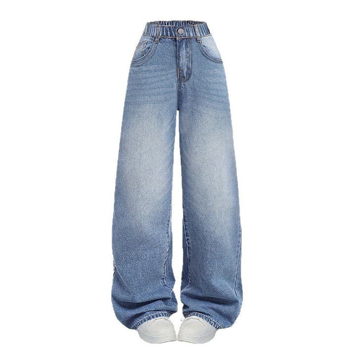 Damen weite Denim-Hose mit hoch tailliertem Schnitt Drune