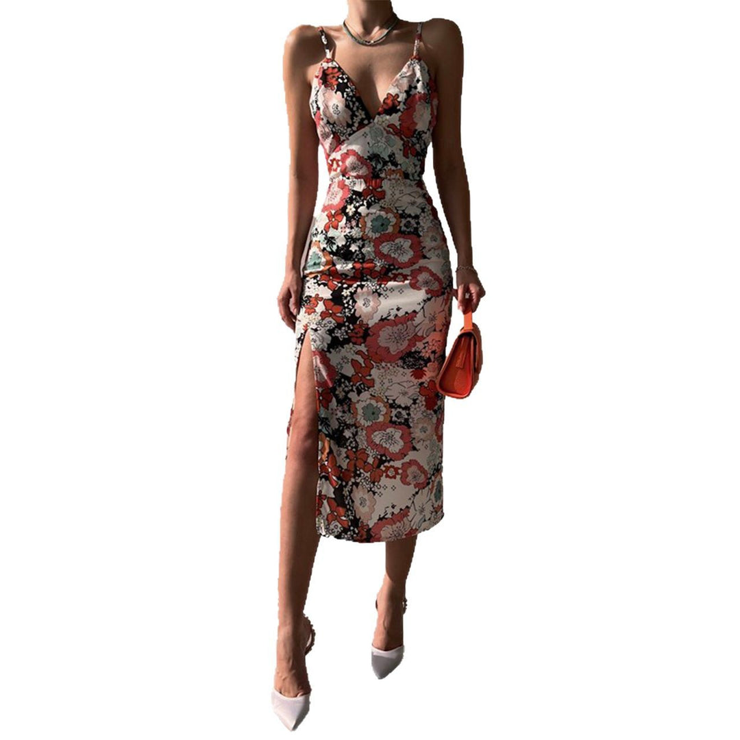 Damen Chic Freizeitkleid mit tiefem Schlitz und elegantem V-Ausschnitt Drune
