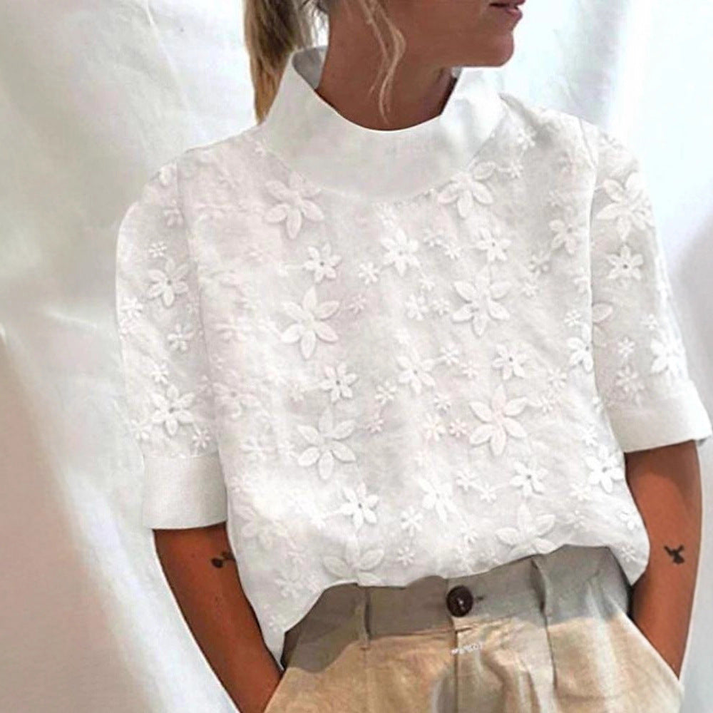 Damen Bluse mit floralem Stickdesign und kurzem Schnitt Drune