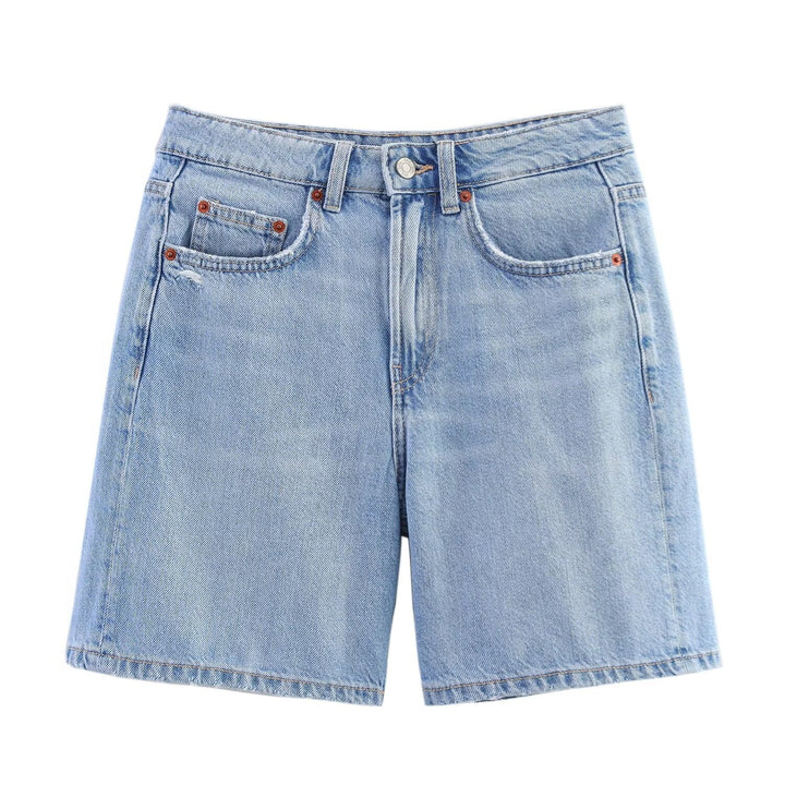 Damen Denim-Shorts im lässigen Schnitt mit hoher Taille und praktischen Taschen Drune