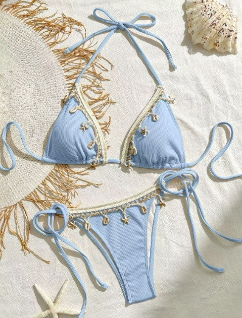 Damen Triangel-Bikini-Set mit verspielten Rüschendetails und anatomischer Passform Drune