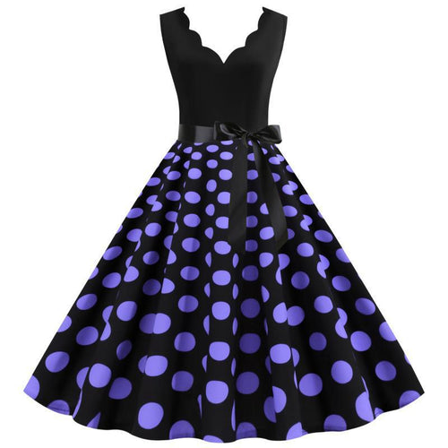 Damen Midi-Halbdauer Kleid mit klassischem Polka-Dots-Muster und taillierter Form Drune