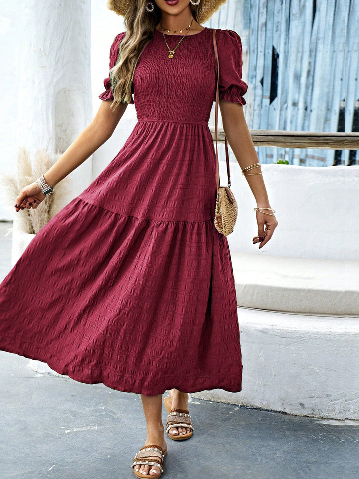 Damen Midikleid mit elastischem Taillenbund und schwingendem Rock Drune