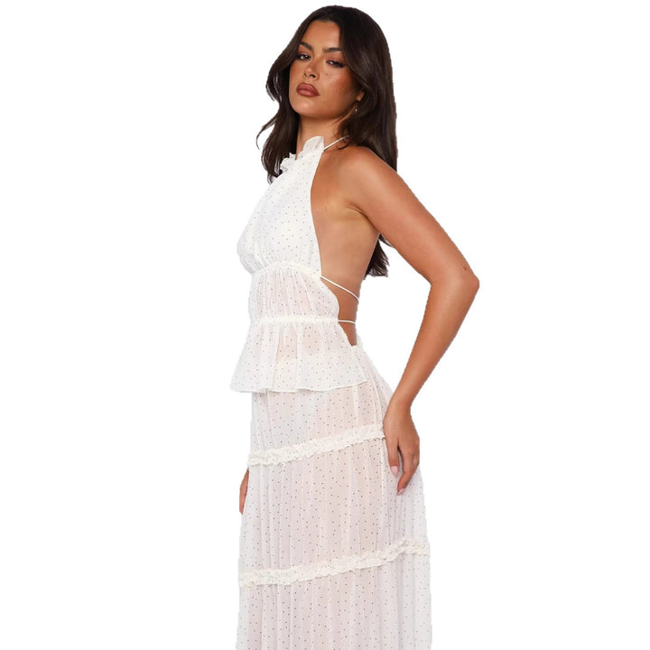Damen Langärmliges Maxikleid mit elegantem Rüschen-Design und transparentem Stoff Drune