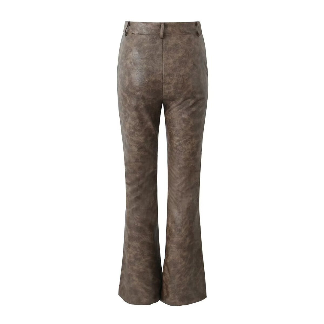 Damen Flared Kunstlederhose mit eleganter Passform und hohem Bund Drune