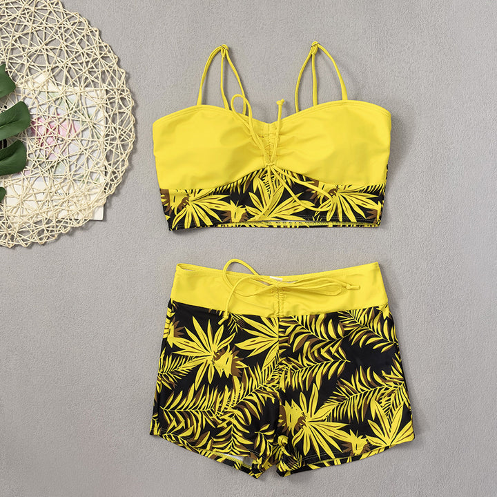 Damen Crop-Top Bikini mit floralem Design und bequemen Shorts Drune