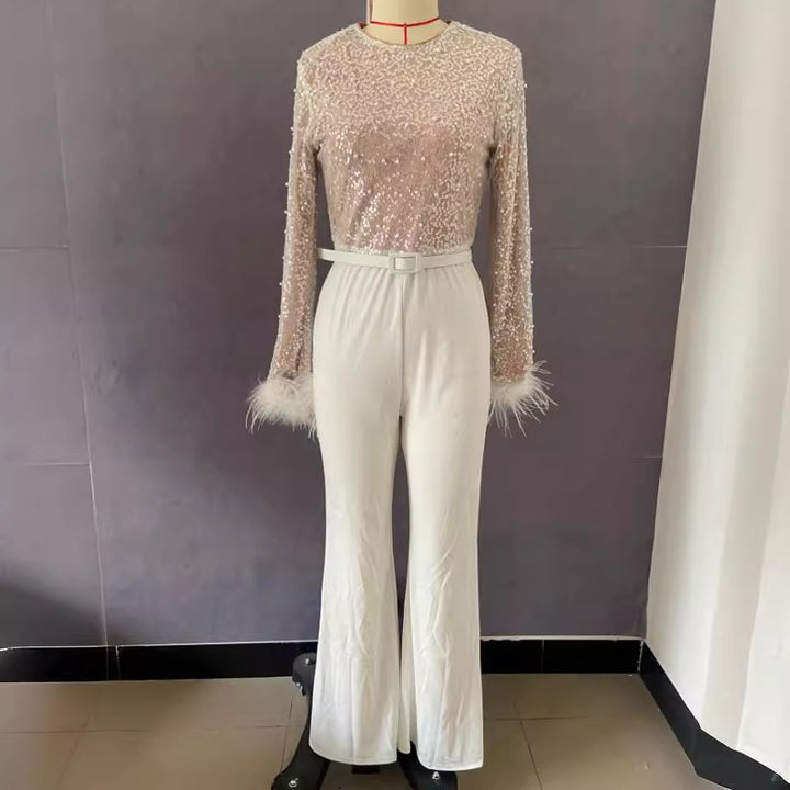 Damen Glitzerndes Oberteil mit langen Ärmeln und eleganter Hose Drune