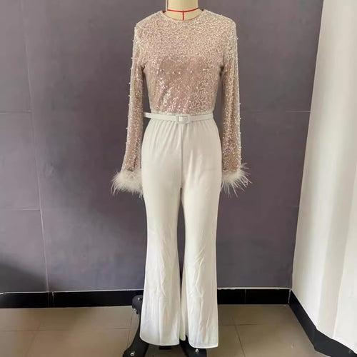 Damen Glitzerndes Oberteil mit langen Ärmeln und eleganter Hose Drune