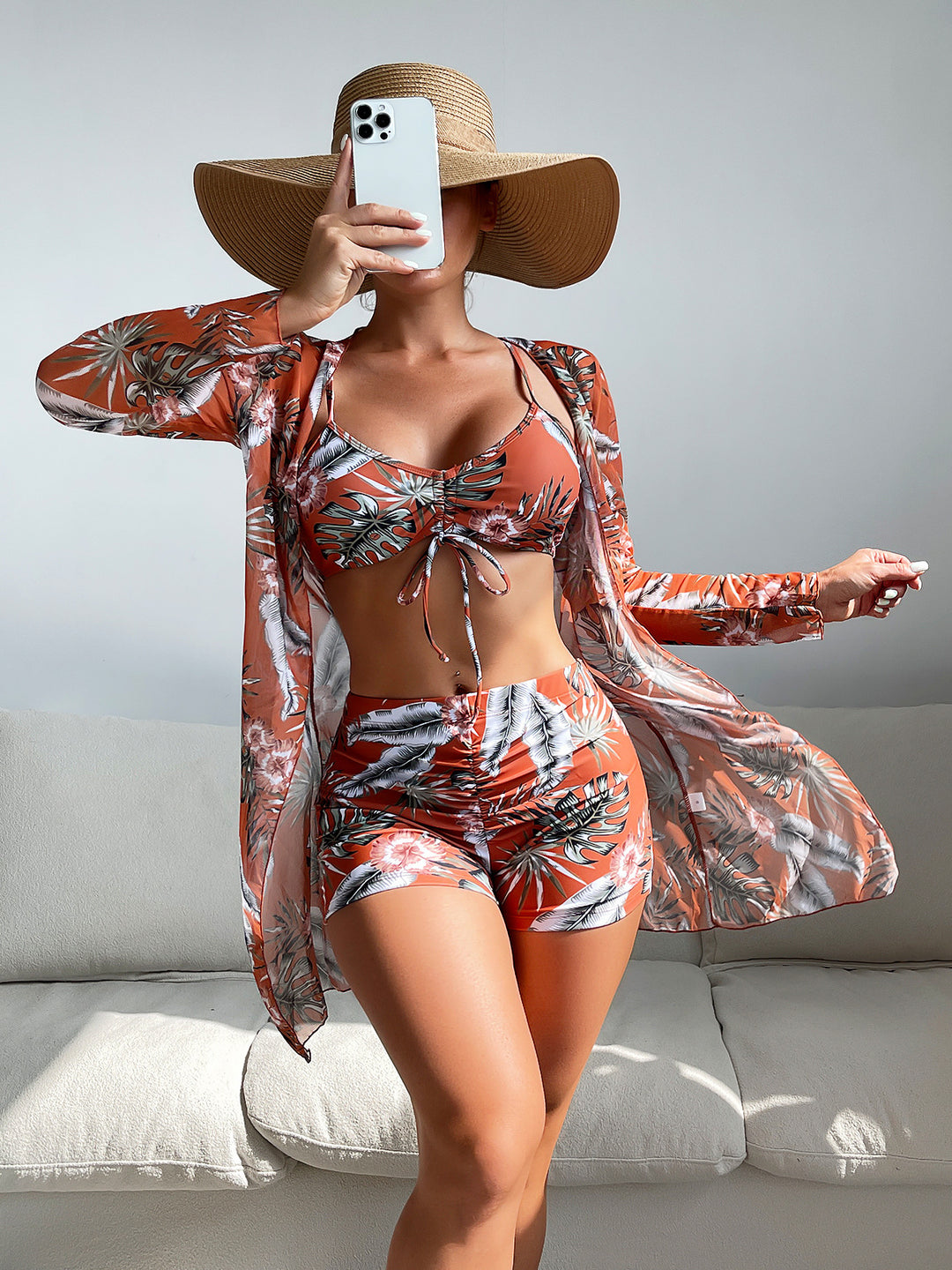 Drune | Dreiteilige Bluse mit hoher Taille und langen Ärmeln mit Kordelzug