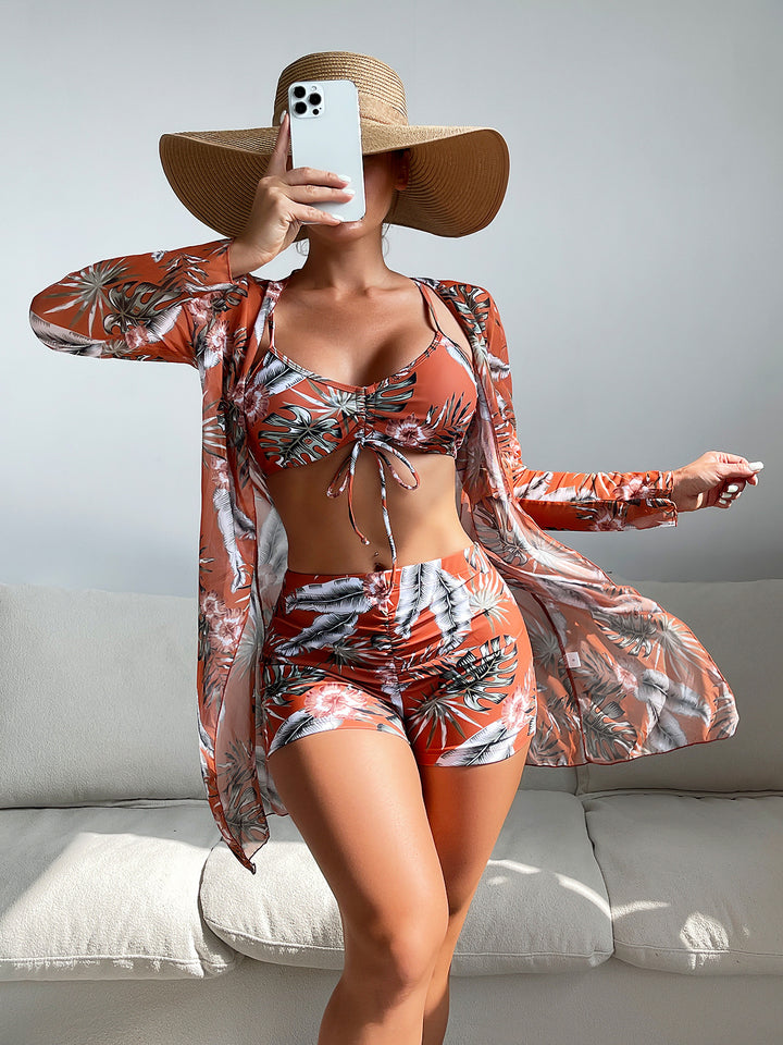 Drune | Dreiteilige Bluse mit hoher Taille und langen Ärmeln mit Kordelzug