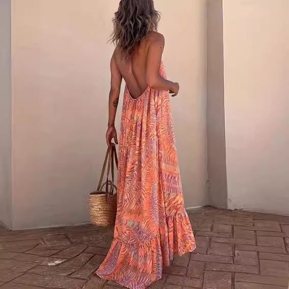 Damen Maxi Sommerkleid mit Rüschen Drune