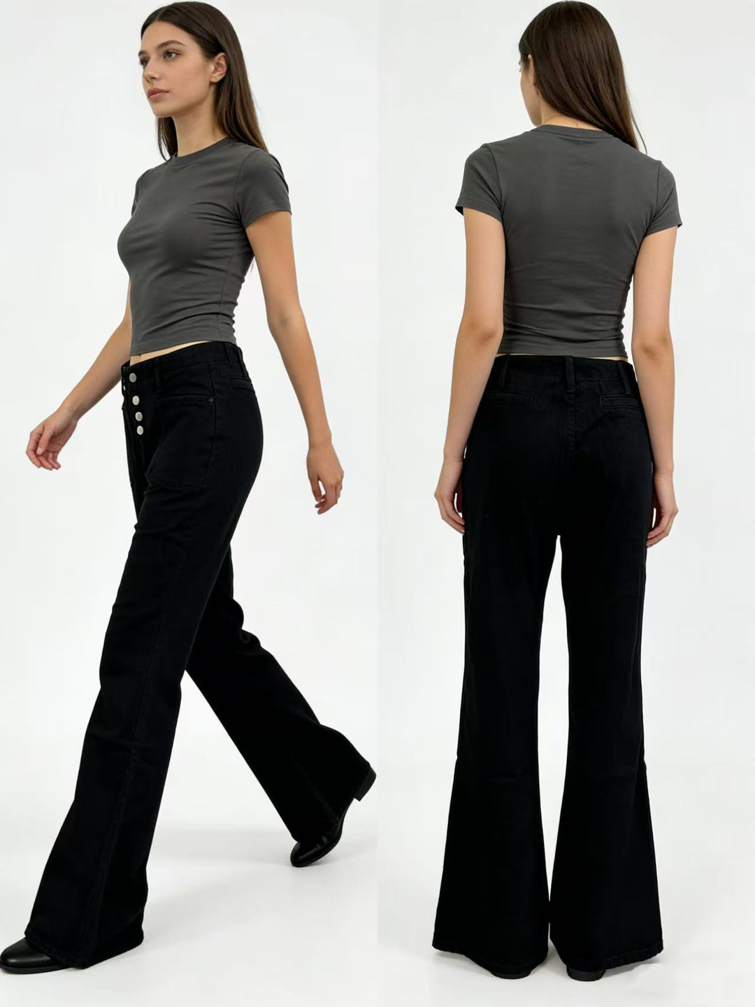 Damen Bootcut-Jeans mit hohem Bund und knöpfbarem Verschluss Drune