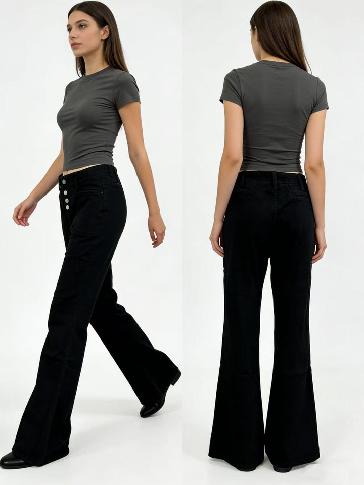 Damen Bootcut-Jeans mit hohem Bund und knöpfbarem Verschluss Drune