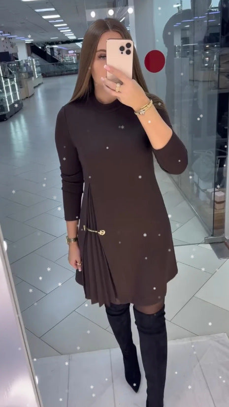 Damen elegantes Kleid mit Drapierung und Taillengürtel Drune