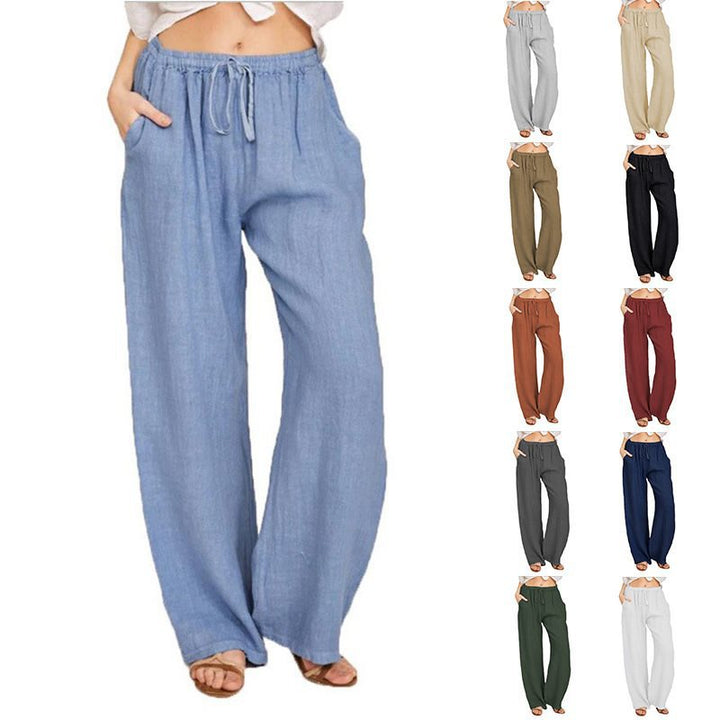 Damen Bequeme und luftige Leinenhose mit elastischem Bund und Seitentaschen Drune