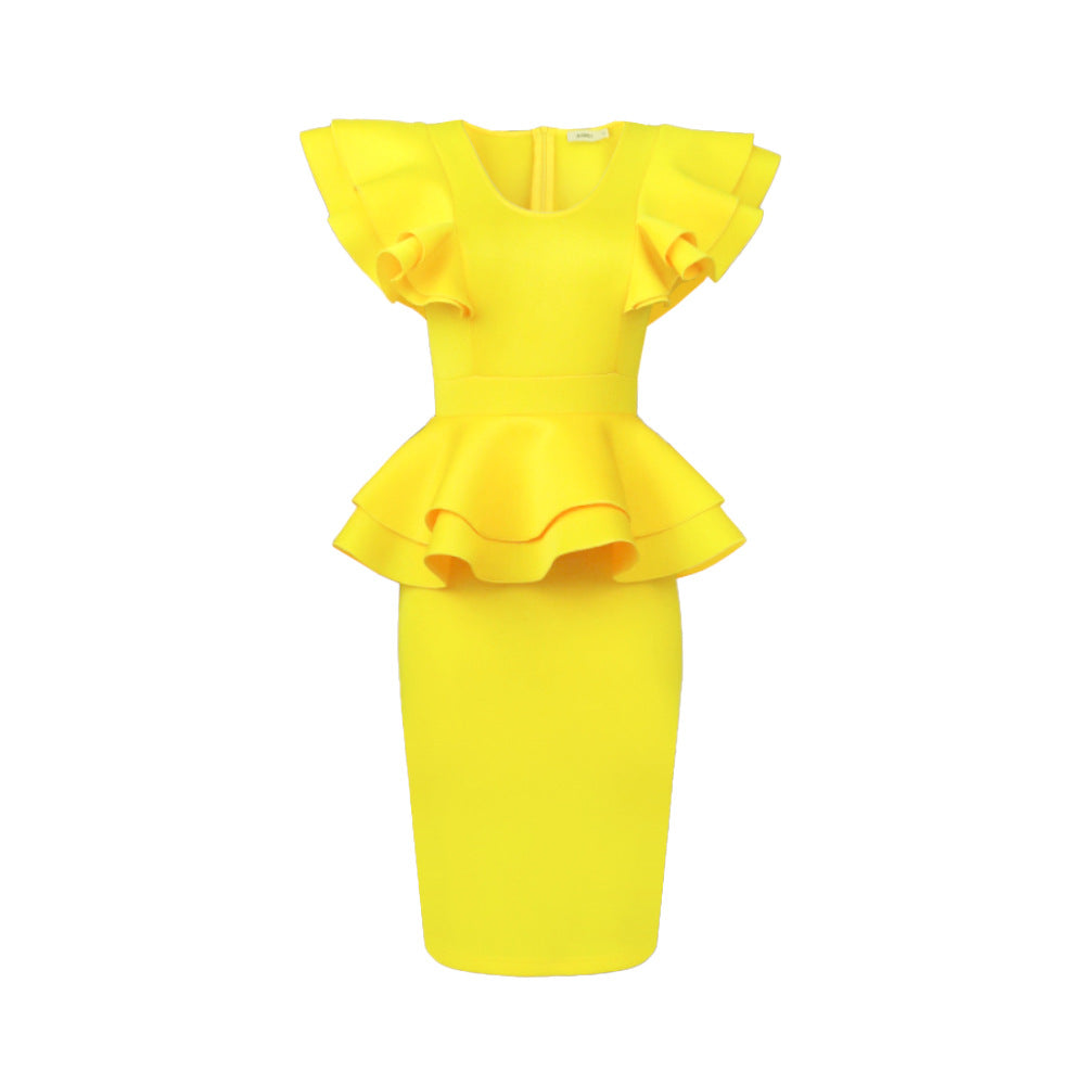 Damen figurbetontes Kleid mit voluminösem Rüschenabschluss Drune
