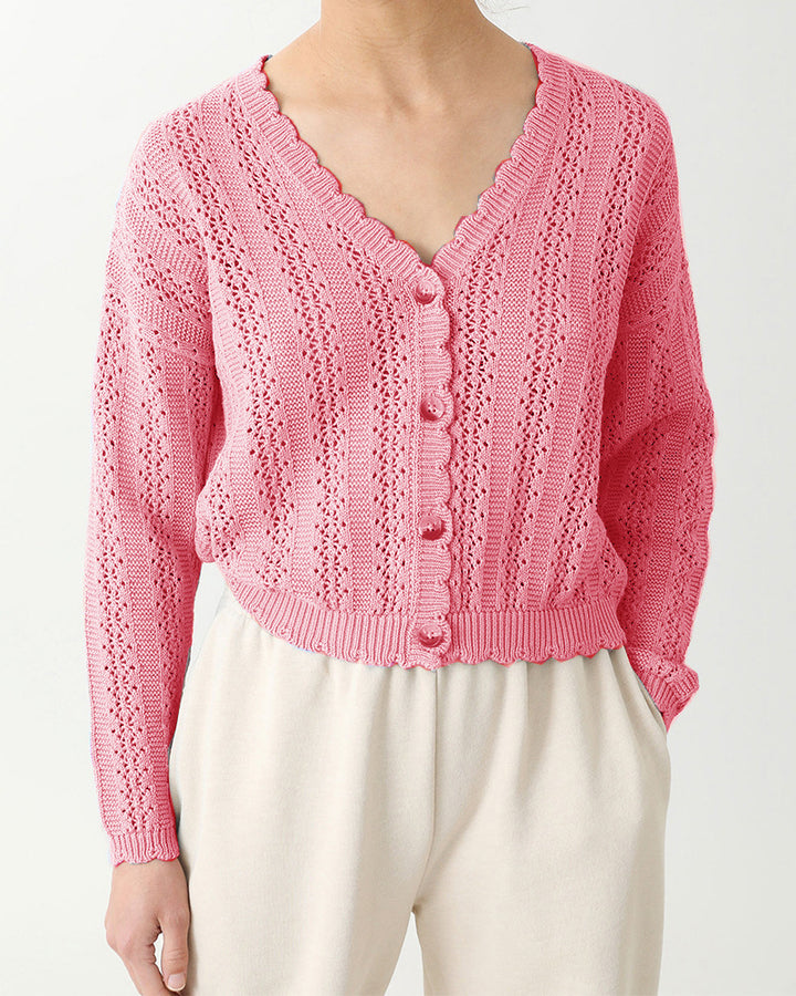 Damen Strickcardigan mit femininer Rüsche und Knopfdetails Drune