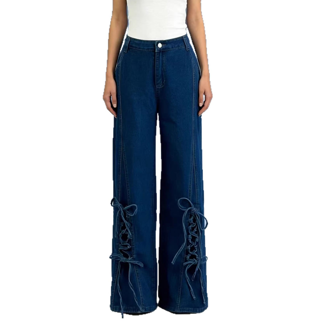 Damen Schlagjeans mit trendigem Schnürdetail und weitem Bein Drune