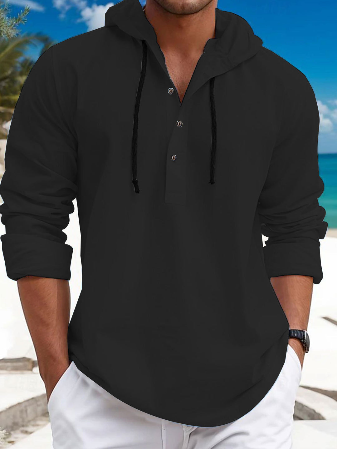 Herren Kapuzenpullover mit modischem Knopfdruck und lässigem Schnitt Drune