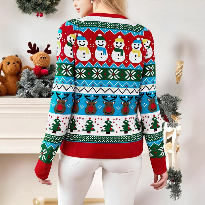 Damen Weihnachtspullover mit festlichem Schneemann- und Rentierdesign Drune