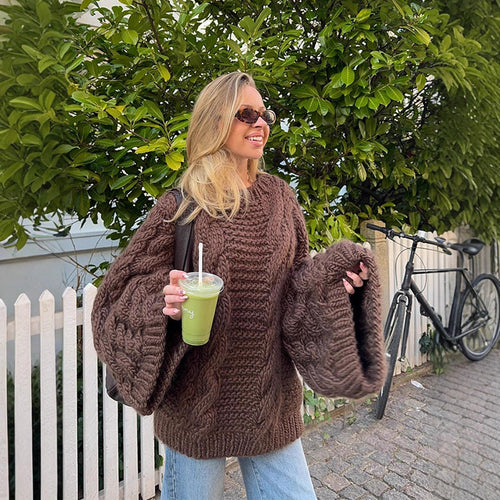 Damen Grobstrickpullover mit weiten Ärmeln Drune